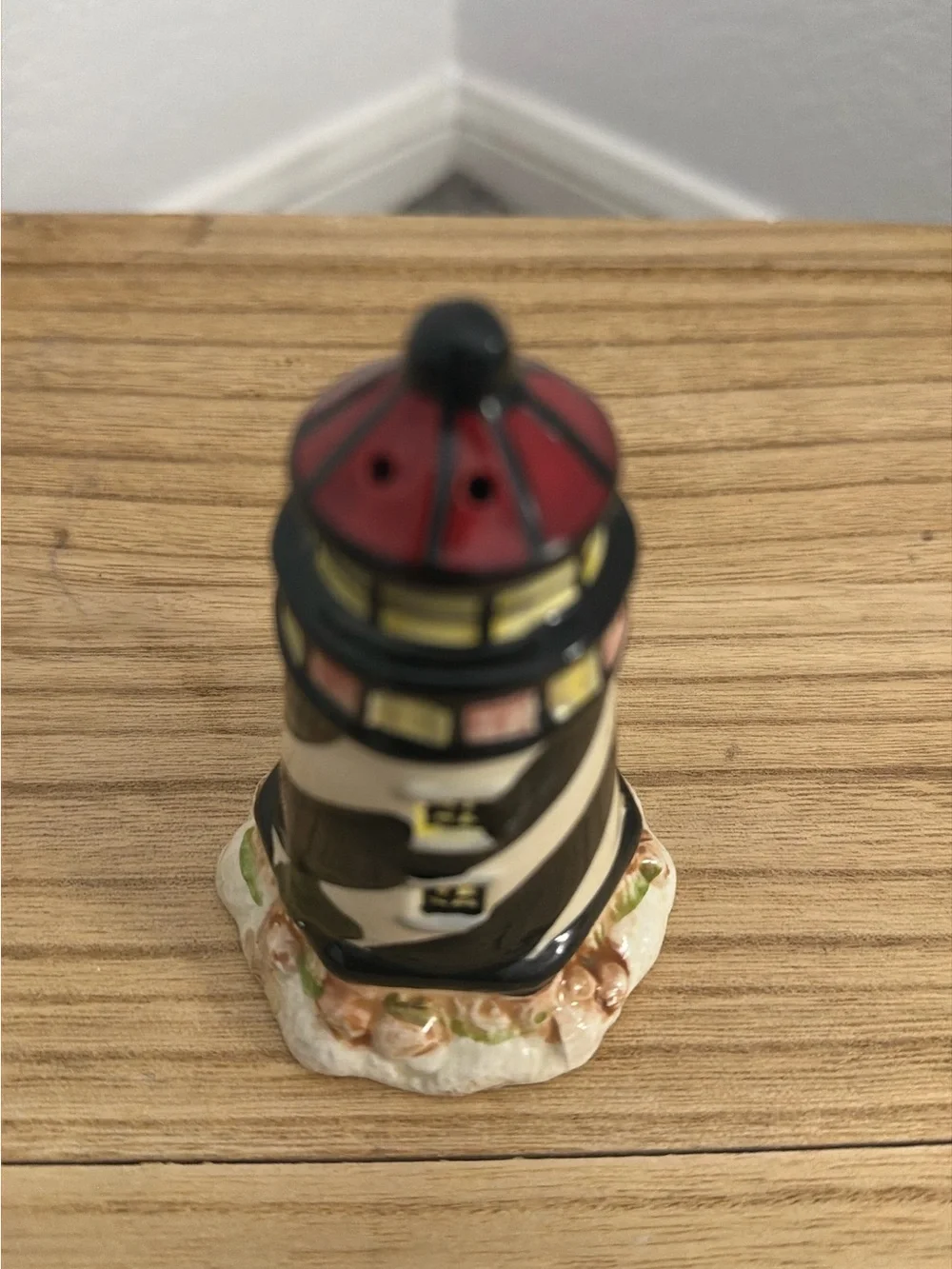 Striped Lighthouse Ceramic Figurine - Black, White & Red salt shaker